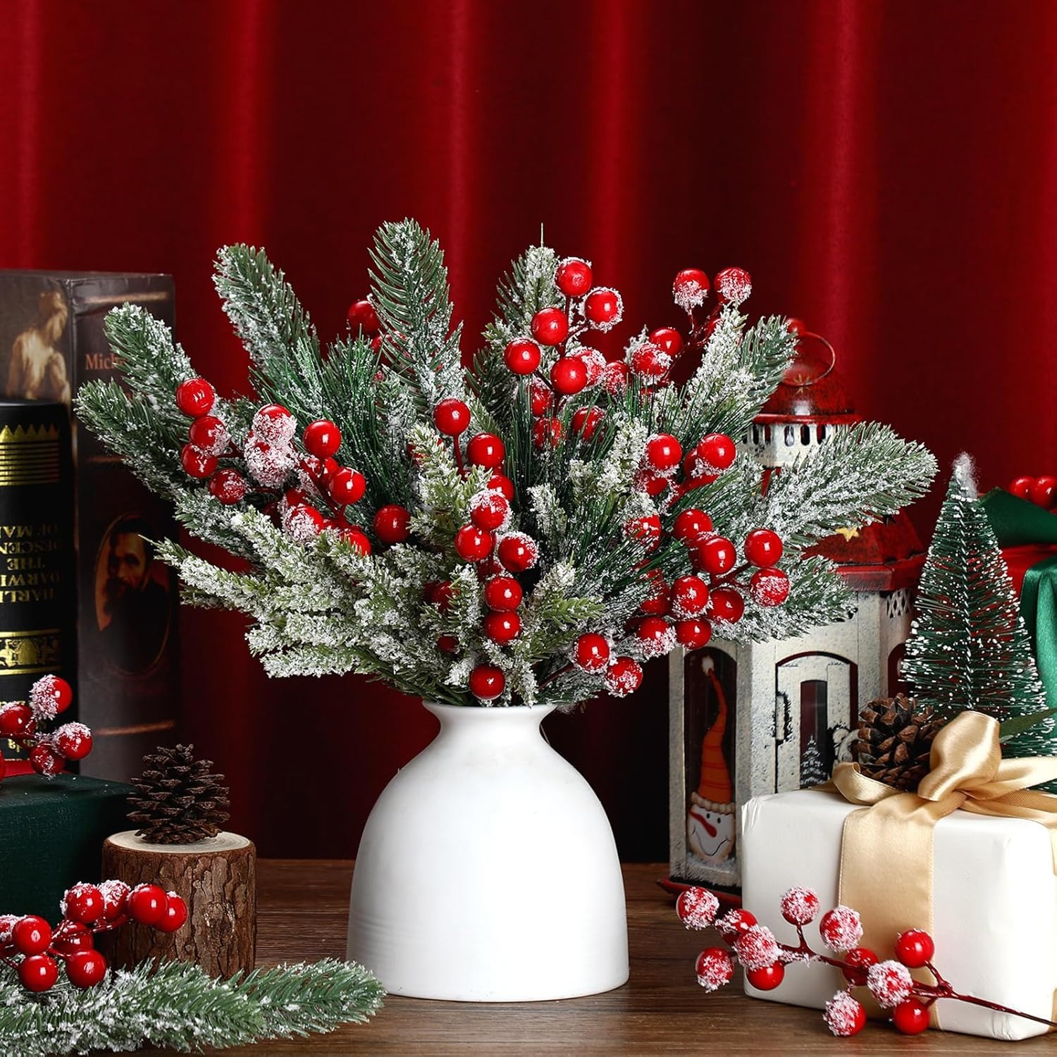 人工雪白松枝 フェイクプラント グリーン パインピック 松葉 - Christmas Wreath Fake のレビューと価格