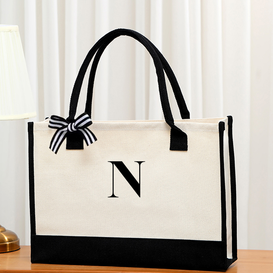 シンプルなキャンバスレタートートバッグ女性のための大容量リボ - Ribbon Bow Gift のレビューと価格