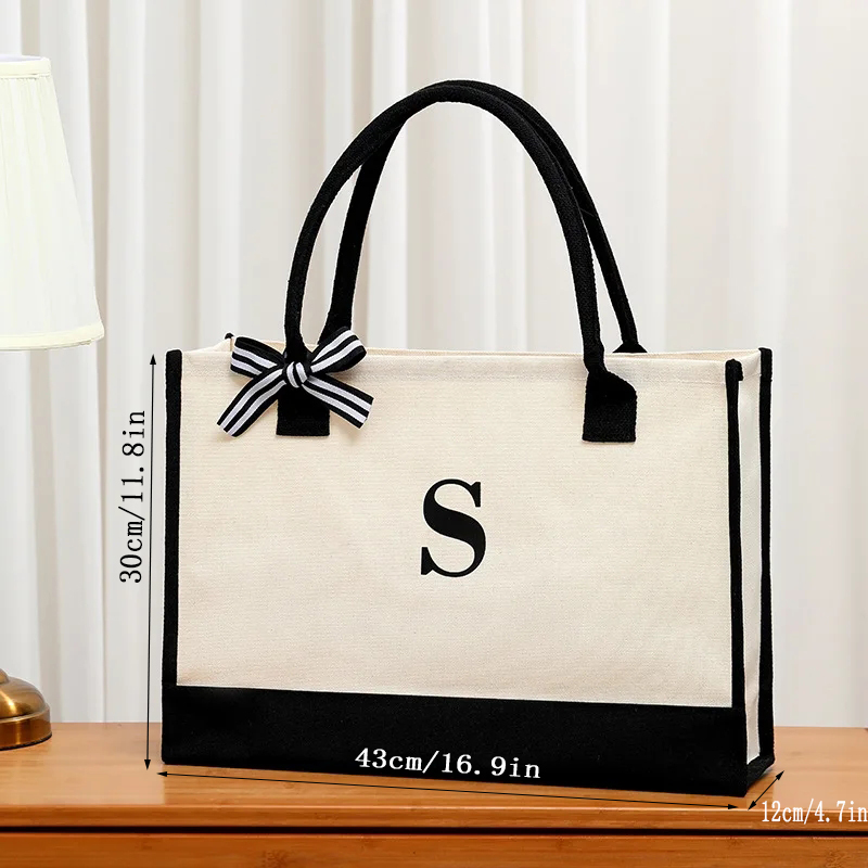 シンプルなキャンバスレタートートバッグ女性のための大容量リボ - Ribbon Bow Gift のレビューと価格