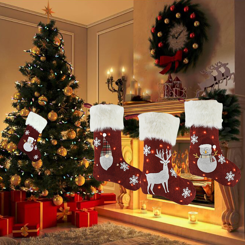 LED照明付きクリスマスソックス,キャンディー,お茶,木,家 - Christmas Stocking Hanging のレビューと価格