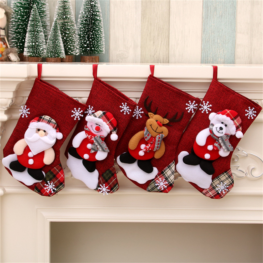 リネンクリスマスストッキングギフトバッグデコレーションサンタ - Christmas Stocking Hanging のレビューと価格