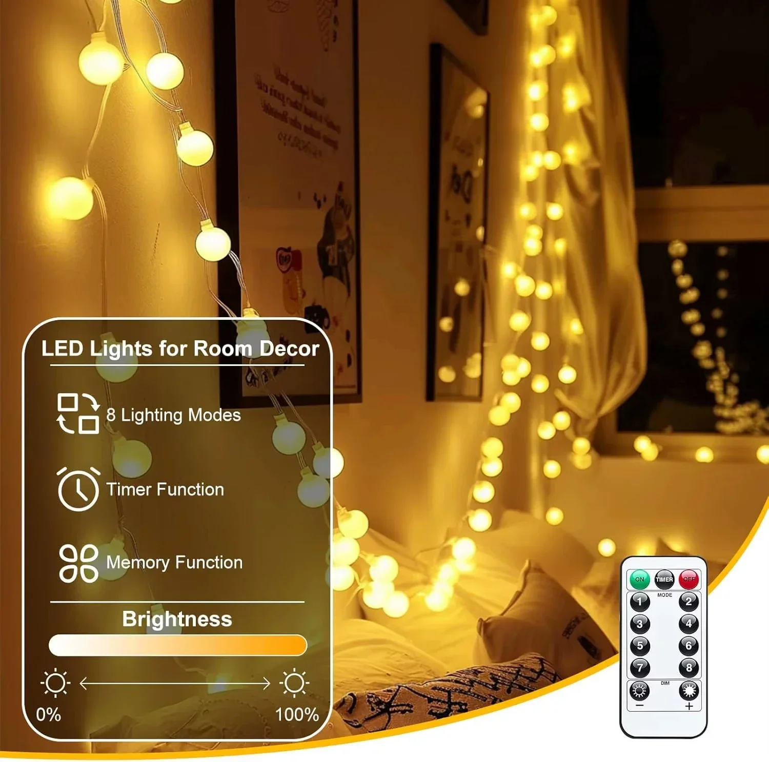 USB LEDボールストリングライト 6M 10M 暖白色  - Led Fairy String Lights のレビューと価格