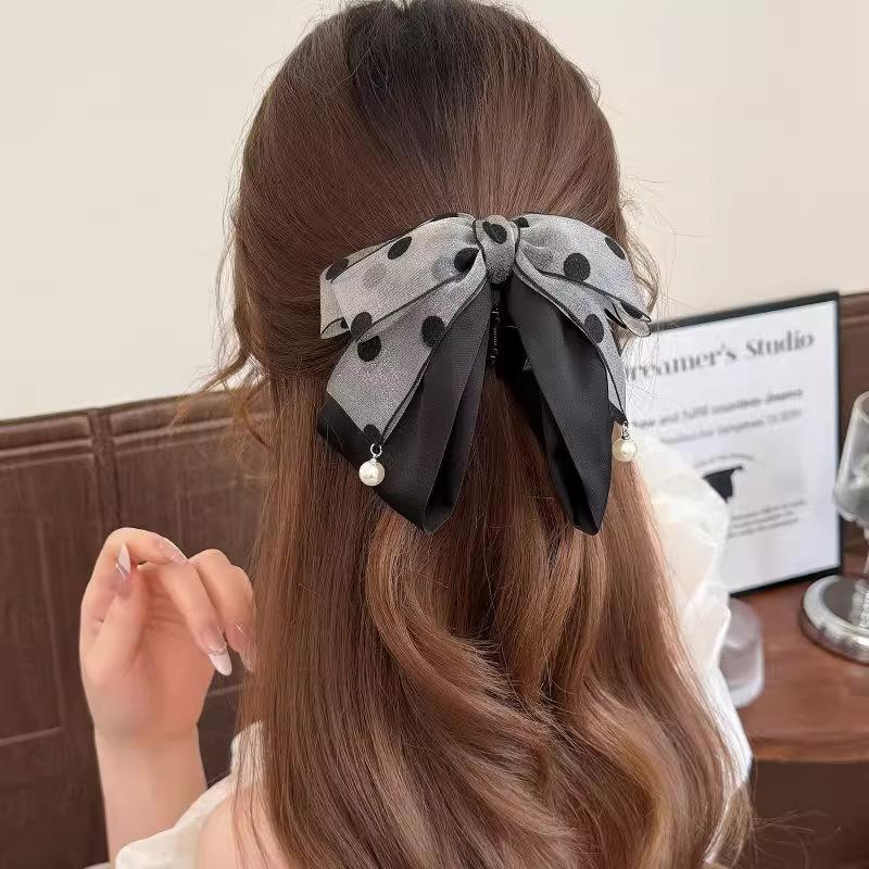 エレガントなグレーの水玉模様のリボンヘアピン女性女の子のため - Ribbon Bow Gift のレビューと価格