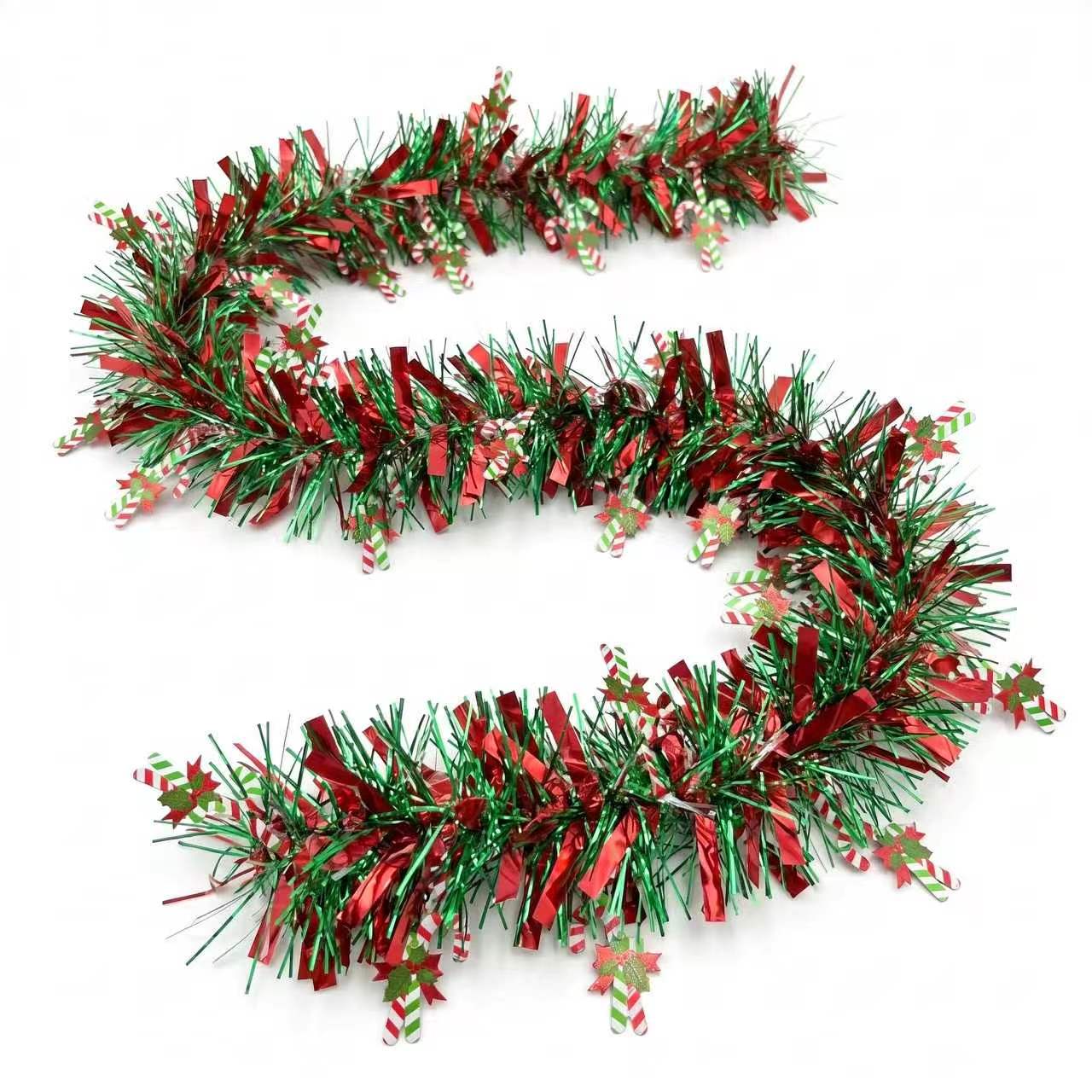 2M クリスマスティンセルガーランド 虹色の赤緑メタリックテ - Tinsel Garland Decoration のレビューと価格