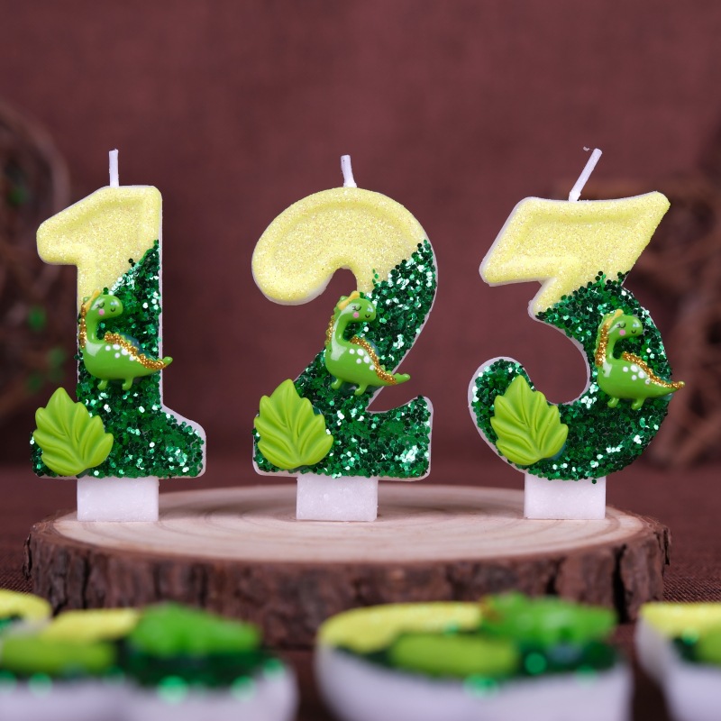 新しい0-9数字の誕生日キャンドル、オリジナルグリーン恐竜ワ - Holiday Candle Set のレビューと価格