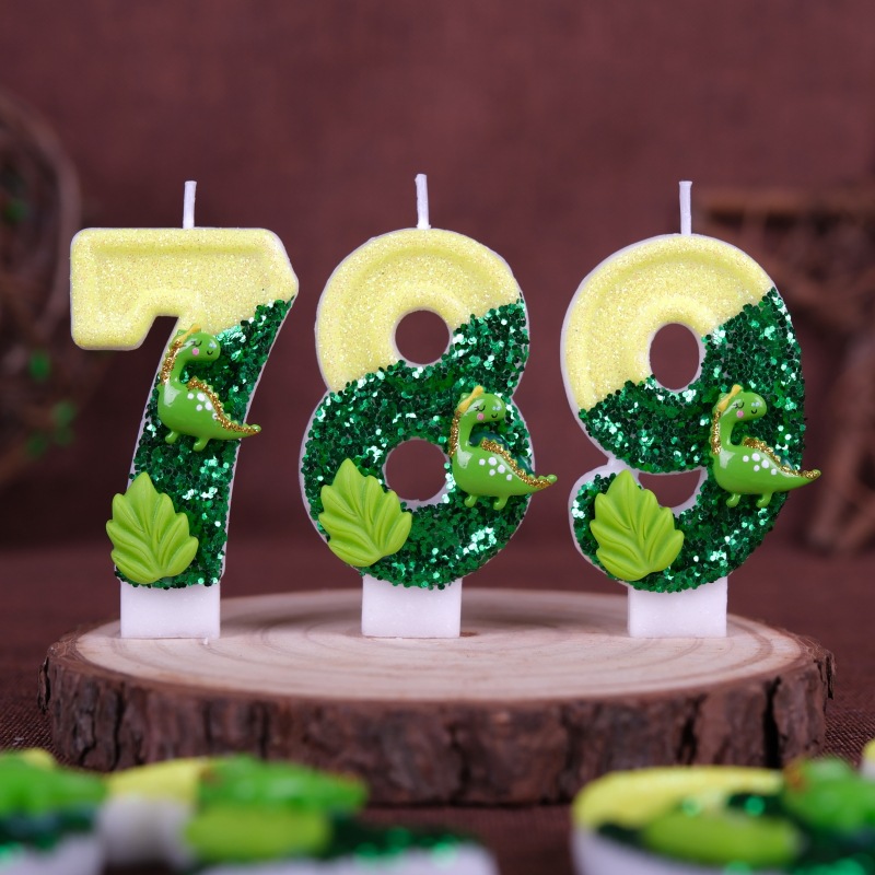 新しい0-9数字の誕生日キャンドル、オリジナルグリーン恐竜ワ - Holiday Candle Set のレビューと価格