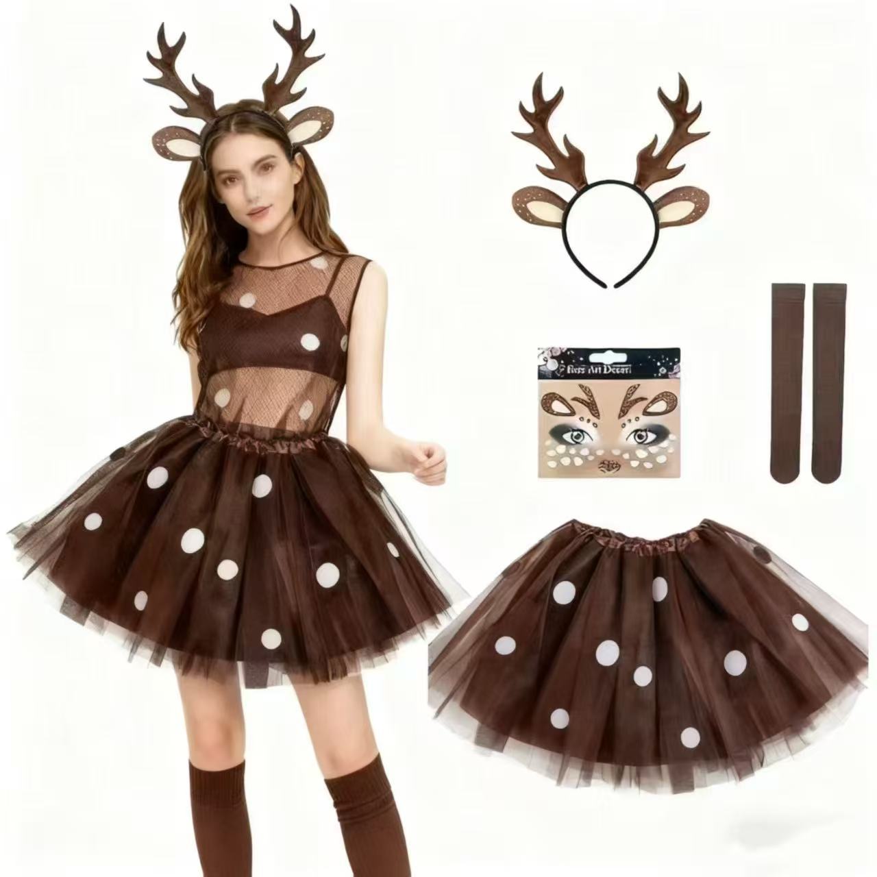 トナカイコスチュームセット 角付きヘッドバンドと尻尾 ブラウ - Reindeer Antlers Headband のレビューと価格