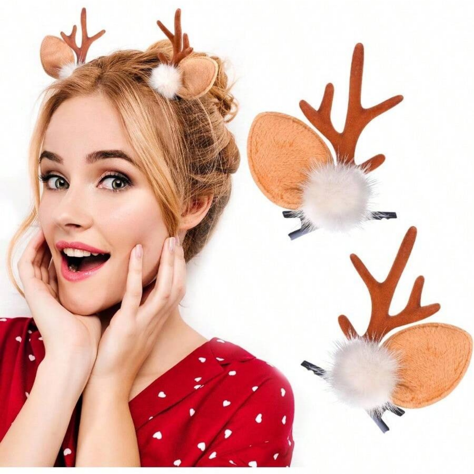 2 個クリスマストナカイの角ヘアクリップかわいい鹿の角ヘッド - Reindeer Antlers Headband のレビューと価格