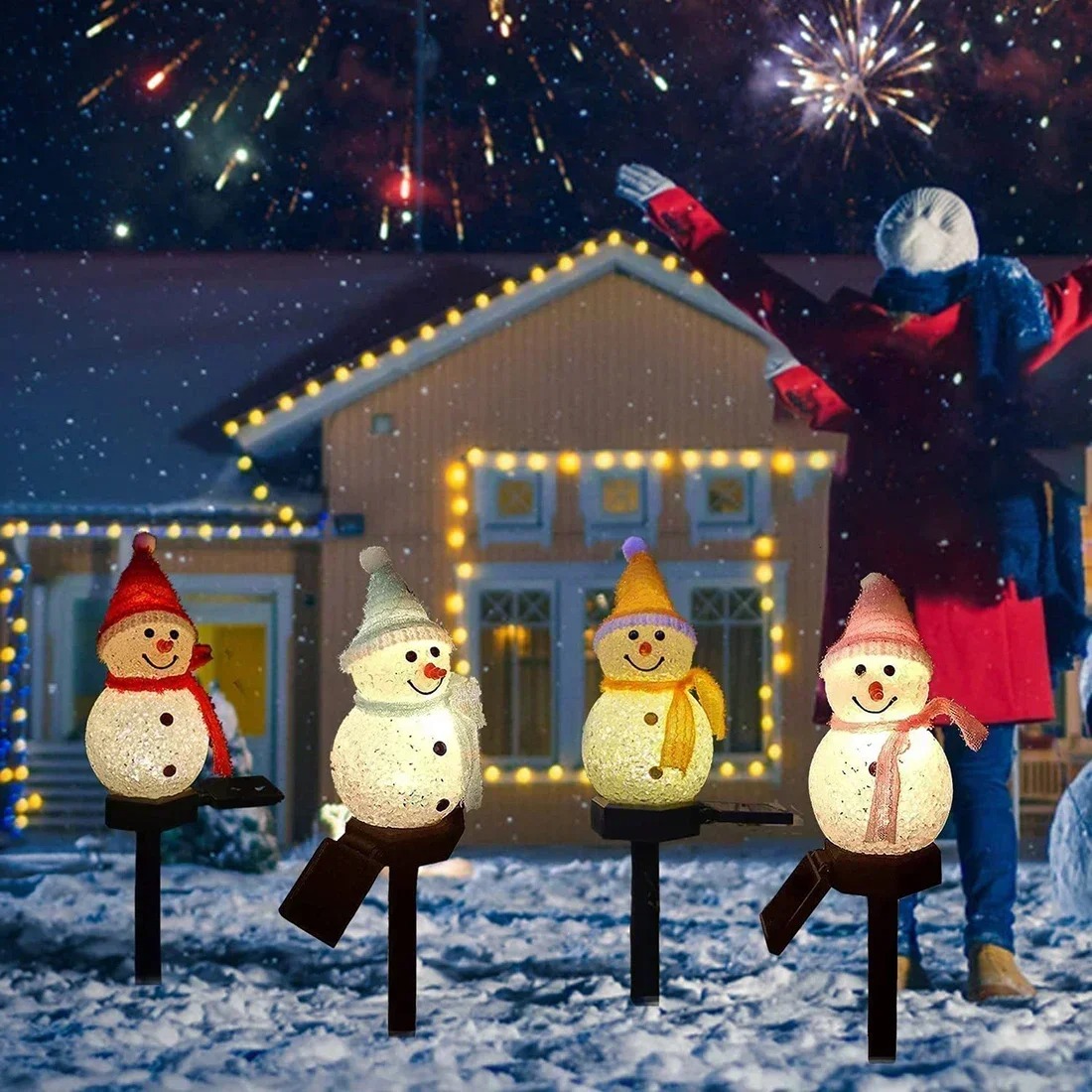 クリスマス雪だるまソーラーガーデンライト LED 防水屋外庭 - Christmas Lights Outdoor のレビューと価格