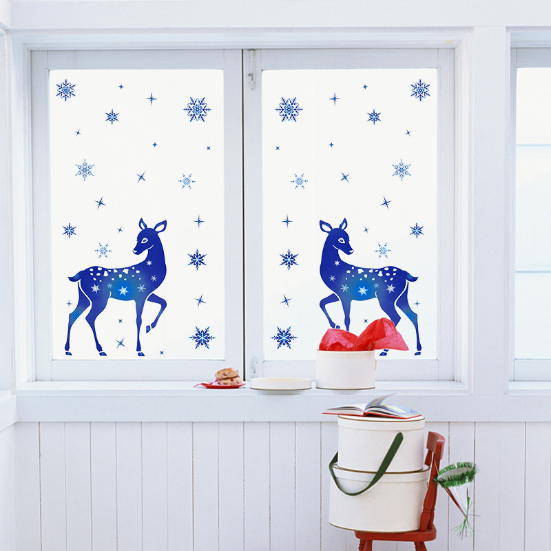 クリスマスウィンドウステッカーヘラジカブルースノーフレークD - Snowflake Window Decal のレビューと価格