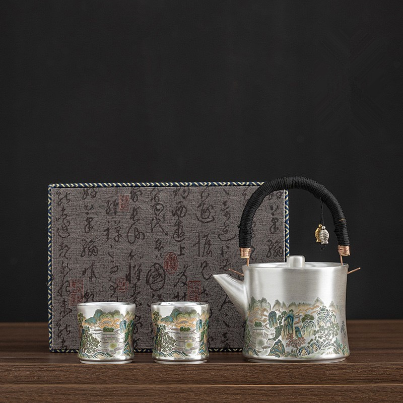 PYH 劉銀 一壺二杯 磁器銀装飾カンフー茶器セット ティー - Gift Box Wrap Set のレビューと価格